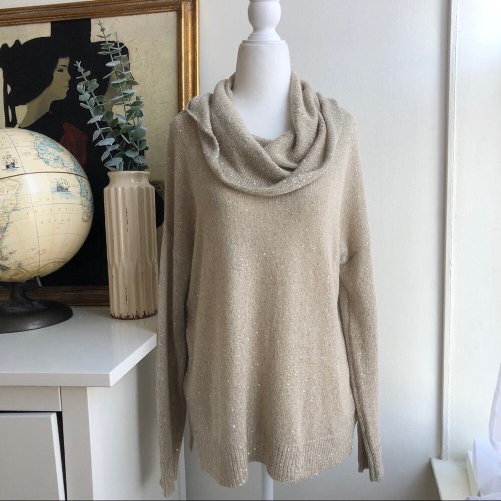 Joie Mildred Sequin Beige Cowl Neck Sweater